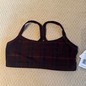 Beyond Yoga: Burgundy and Black Plaid Racerback Sports Bra